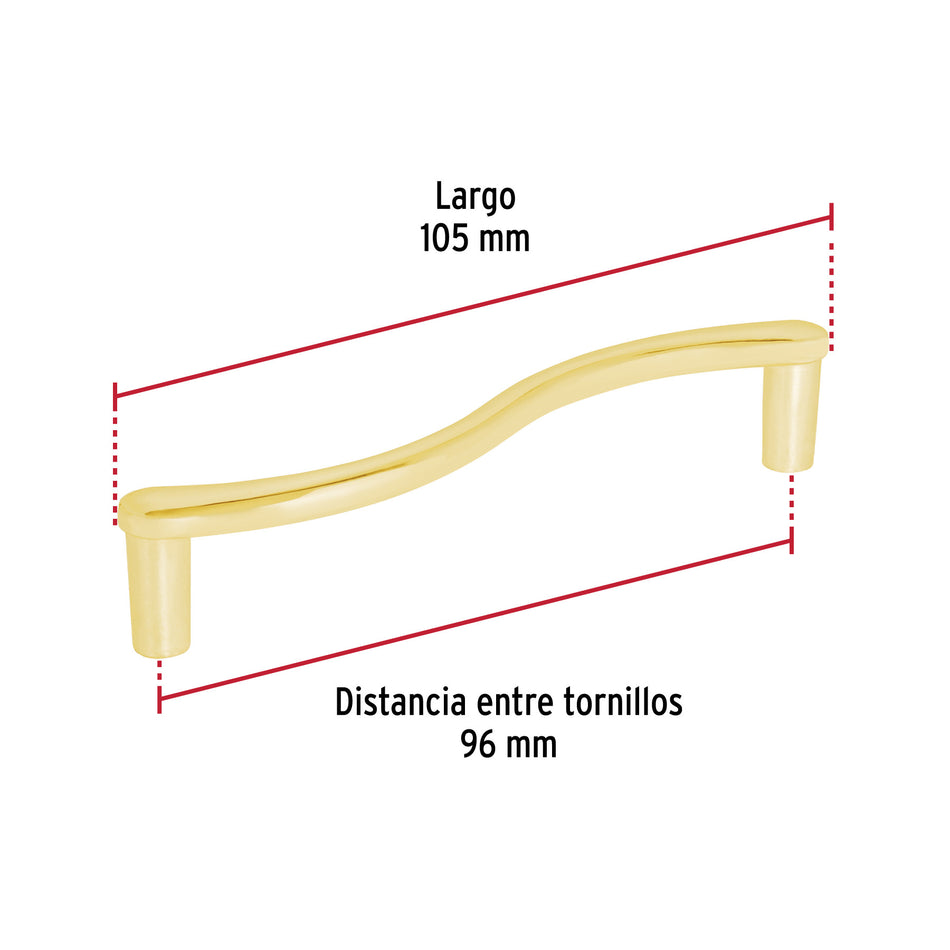 Jaladera de 96mm, línea Toledo, latón brillante, HERMEX 96mm, brillante