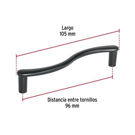 Jaladera de 96mm, línea Toledo, negro, HERMEX 96mm, negro