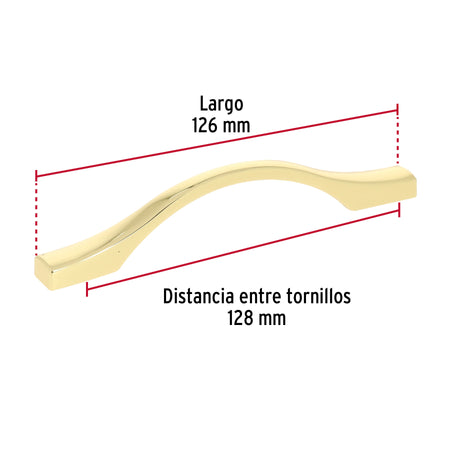 Jaladera de 96mm, línea Segovia, latón brillante, HERMEX 96mm, brillante
