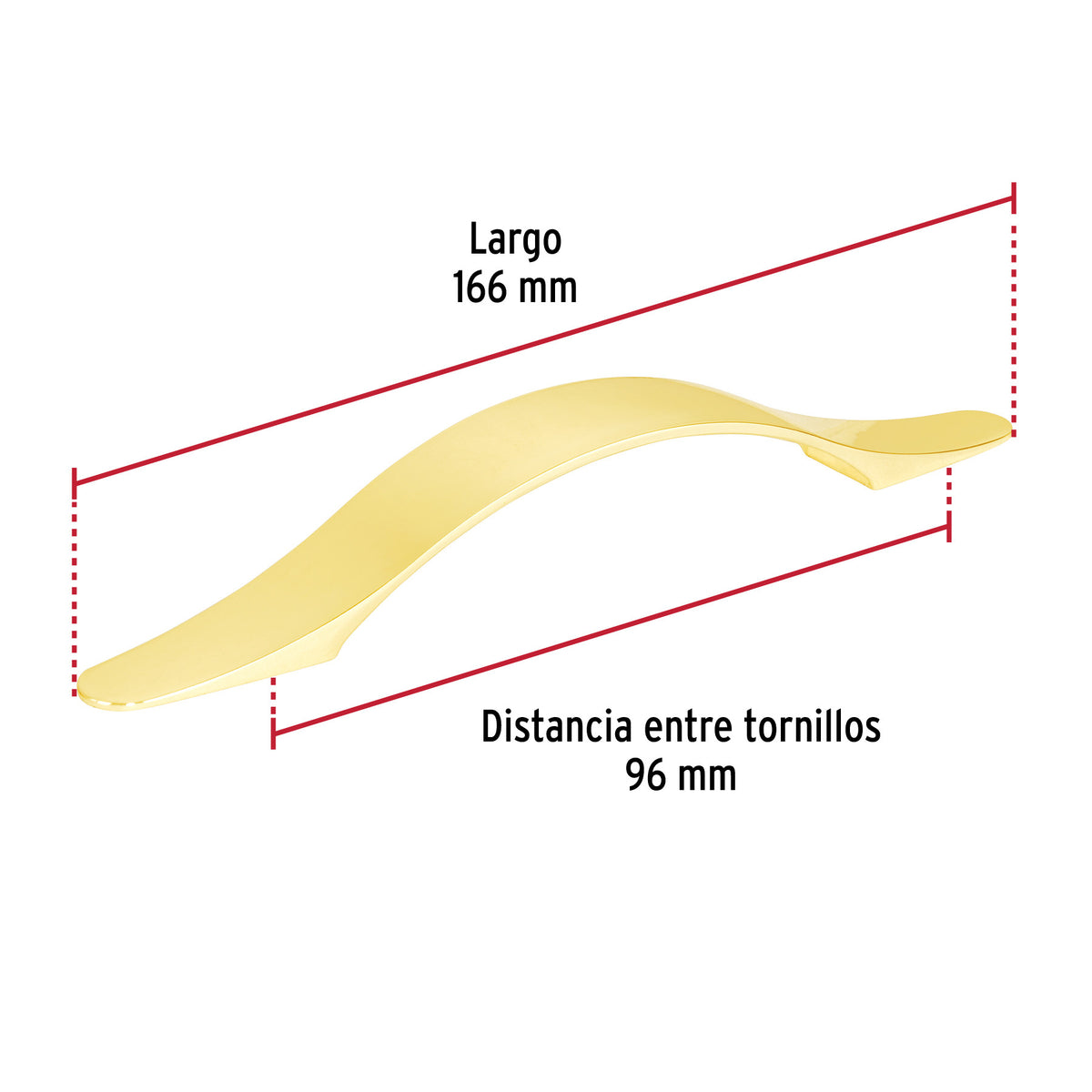 Jaladera de 96mm, línea Burgos, latón brillante, HERMEX 96mm, brillante