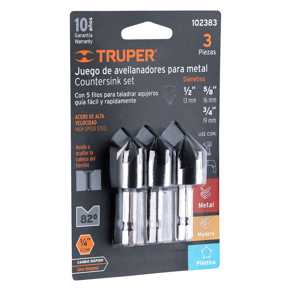 Juego de 3 avellanadores HSS Truper