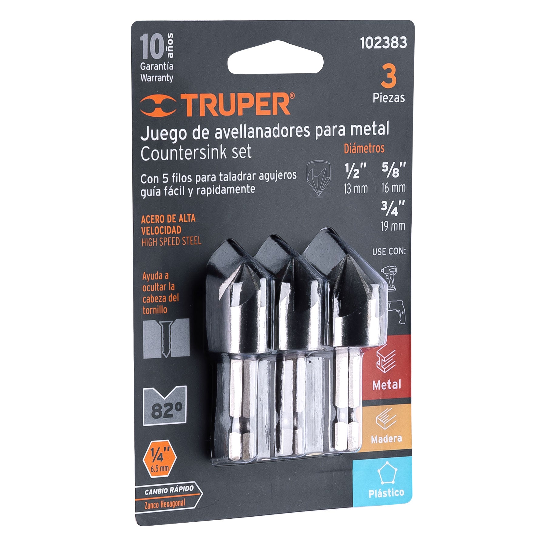 Juego de 3 avellanadores HSS Truper