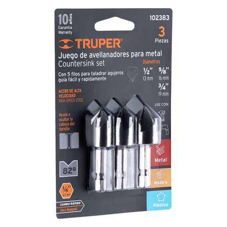 Juego de 3 avellanadores HSS Truper