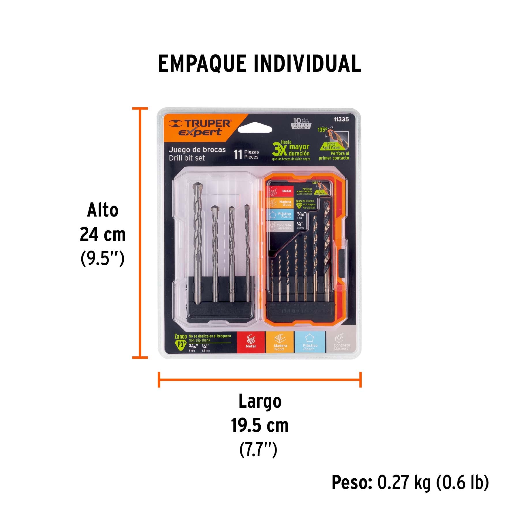 Juego de 11 brocas para metal y concreto en estuche Truper