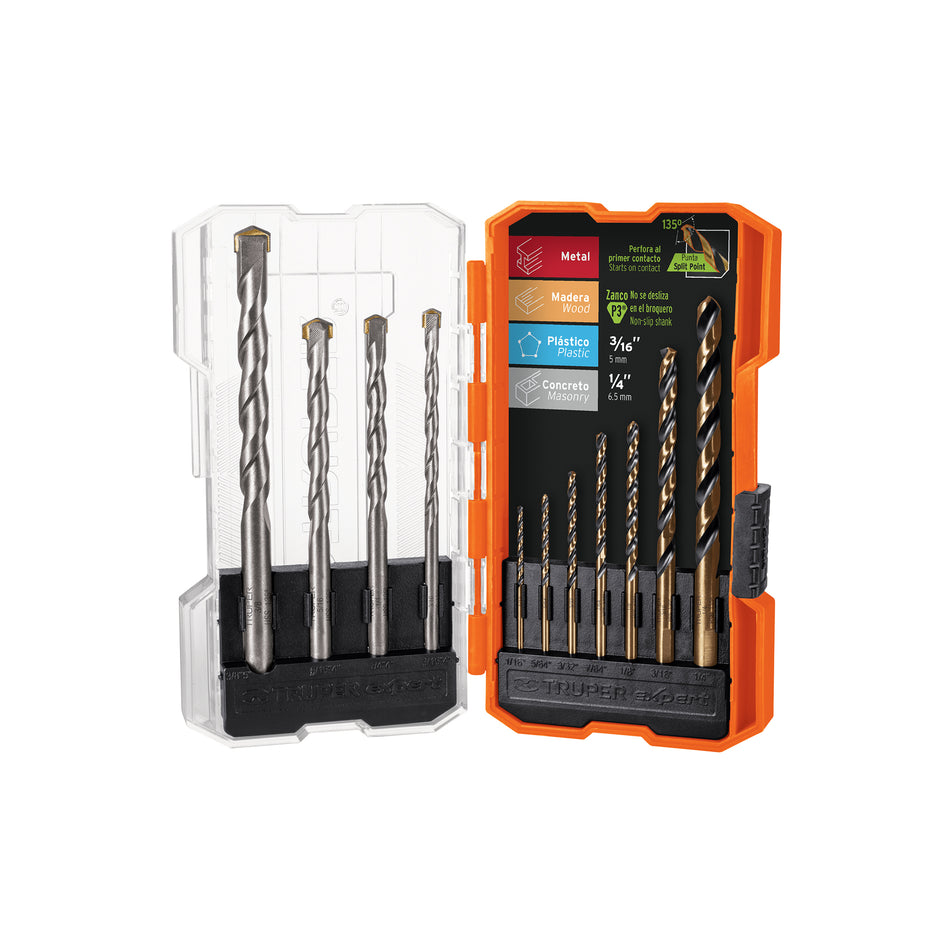Juego de 11 brocas para metal y concreto en estuche Truper