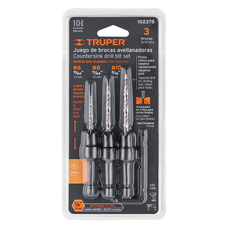 Juego de 3 brocas avellanadoras TRUPER