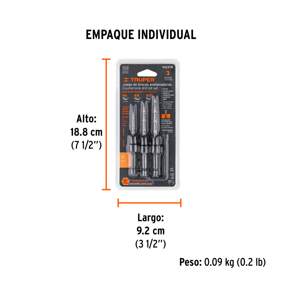 Juego de 3 brocas avellanadoras TRUPER