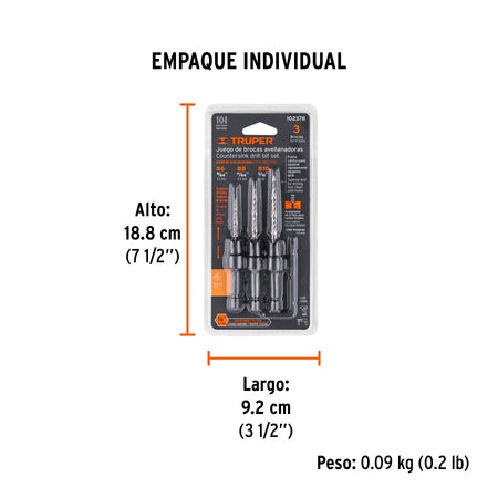 Juego de 3 brocas avellanadoras TRUPER