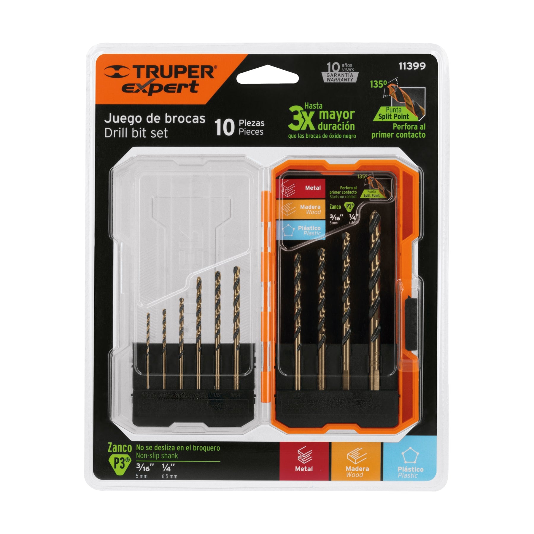 Juego de 10 brocas HSS para metal en estuche Truper Expert