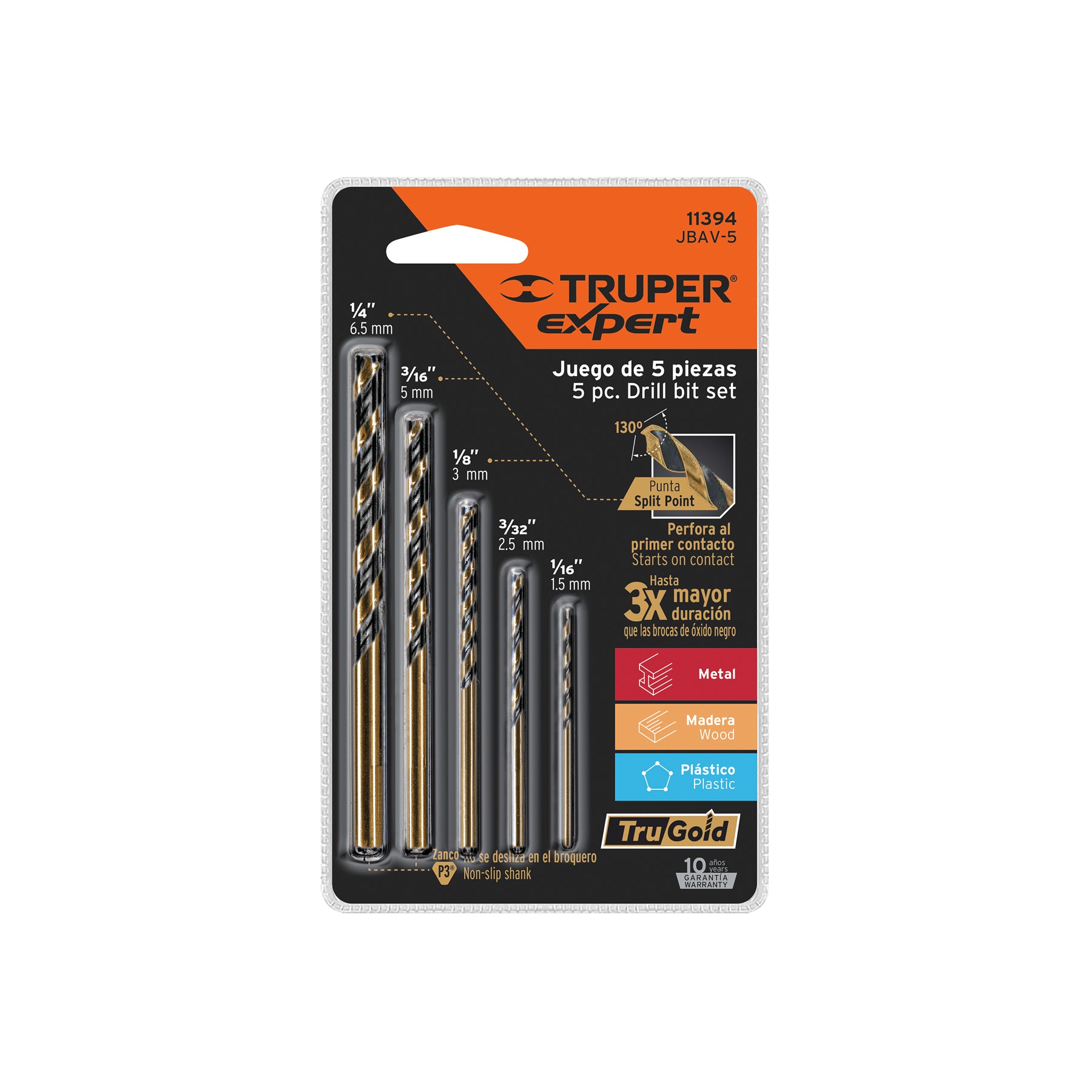 Juego de 5 brocas HSS para metal Truper Expert