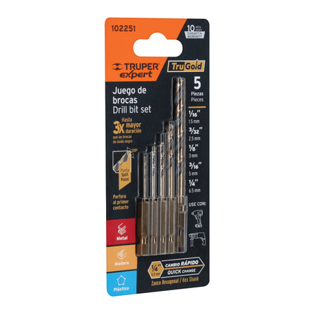 Juego de 5 brocas HSS para metal zanco cambio rapido Expert