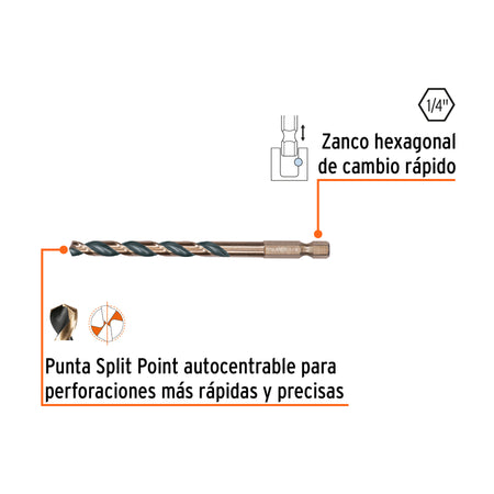 Juego de 5 brocas HSS para metal zanco cambio rapido Expert