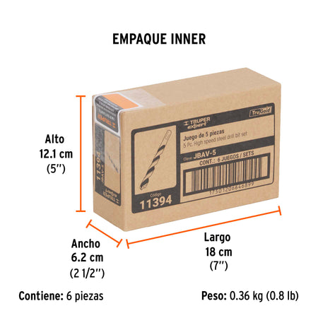 Juego de 5 brocas HSS para metal Truper Expert