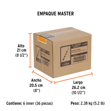Juego de 5 brocas HSS para metal Truper Expert