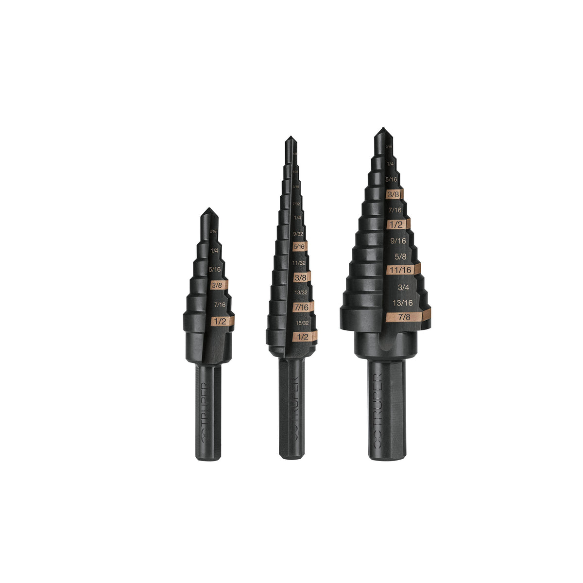 Juego de 3 brocas escalonadas de oxido negro Truper