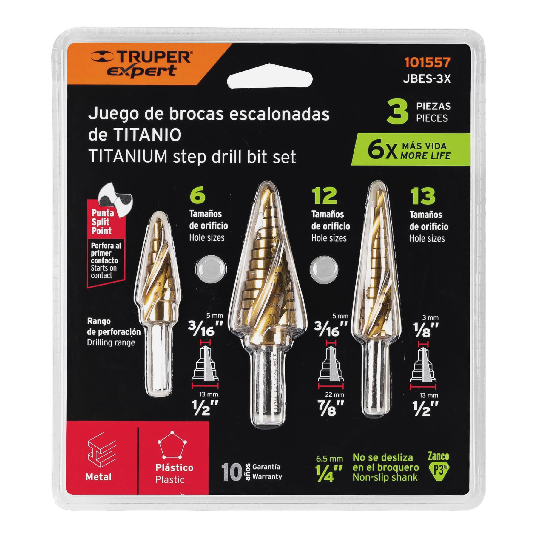 Juego de 3 brocas escalonadas de titanio Truper Expert
