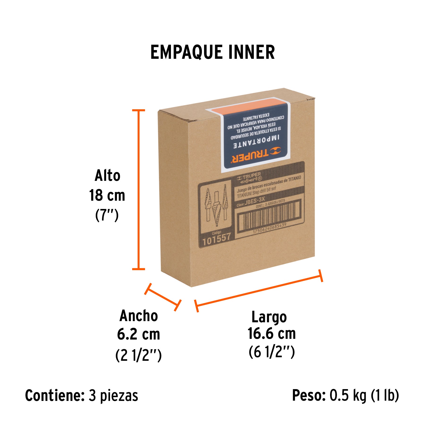 Juego de 3 brocas escalonadas de titanio Truper Expert