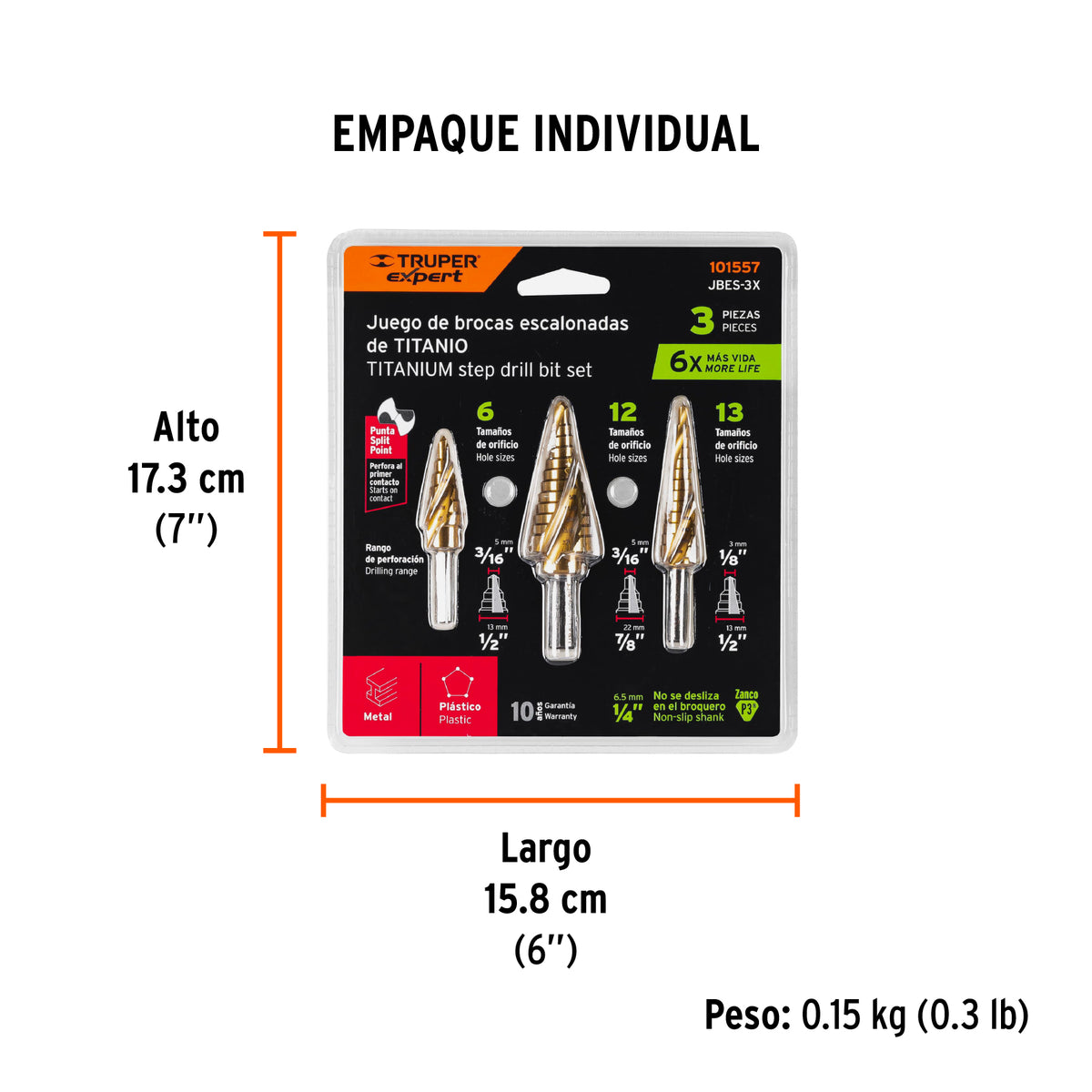Juego de 3 brocas escalonadas de titanio Truper Expert