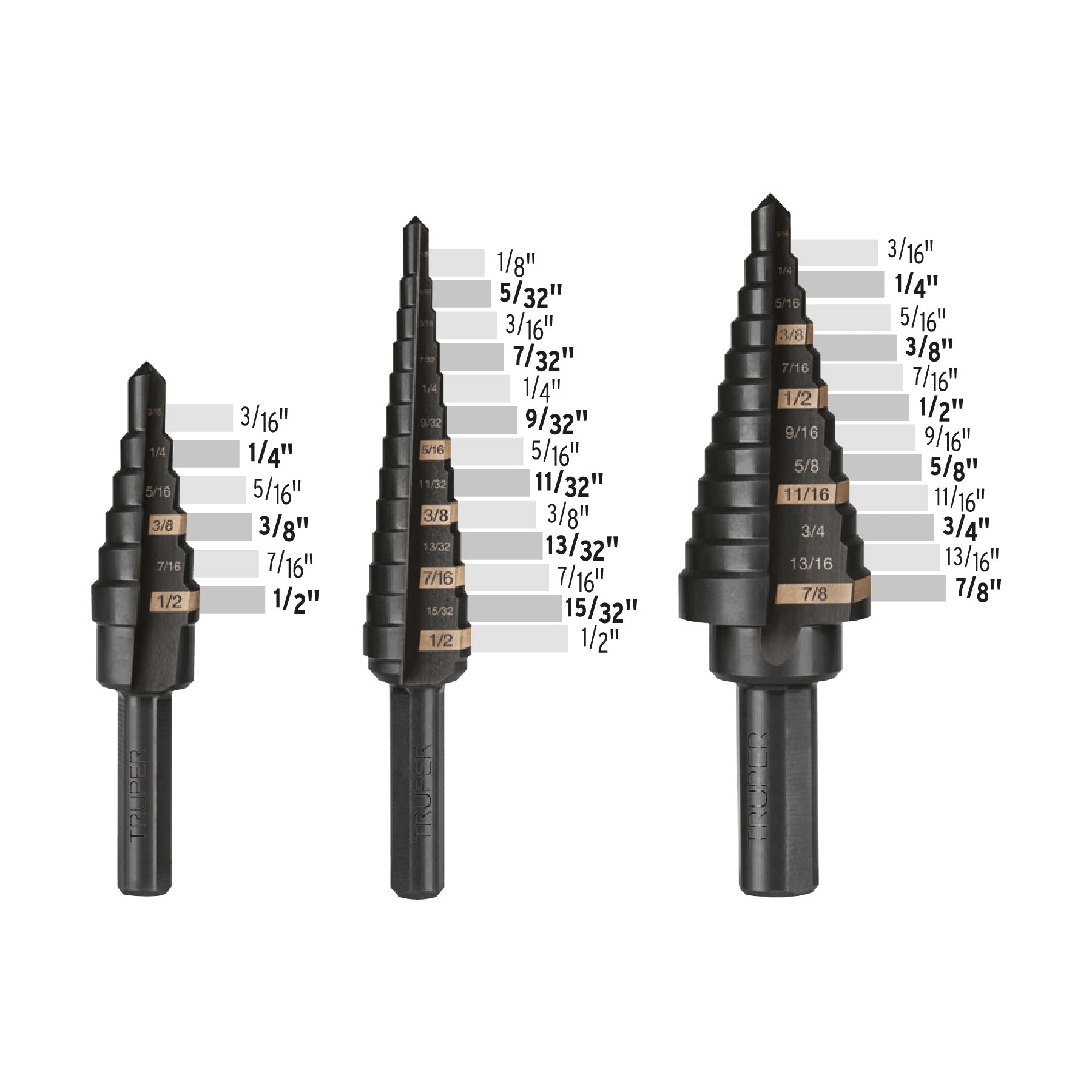 Juego de 3 brocas escalonadas de oxido negro Truper