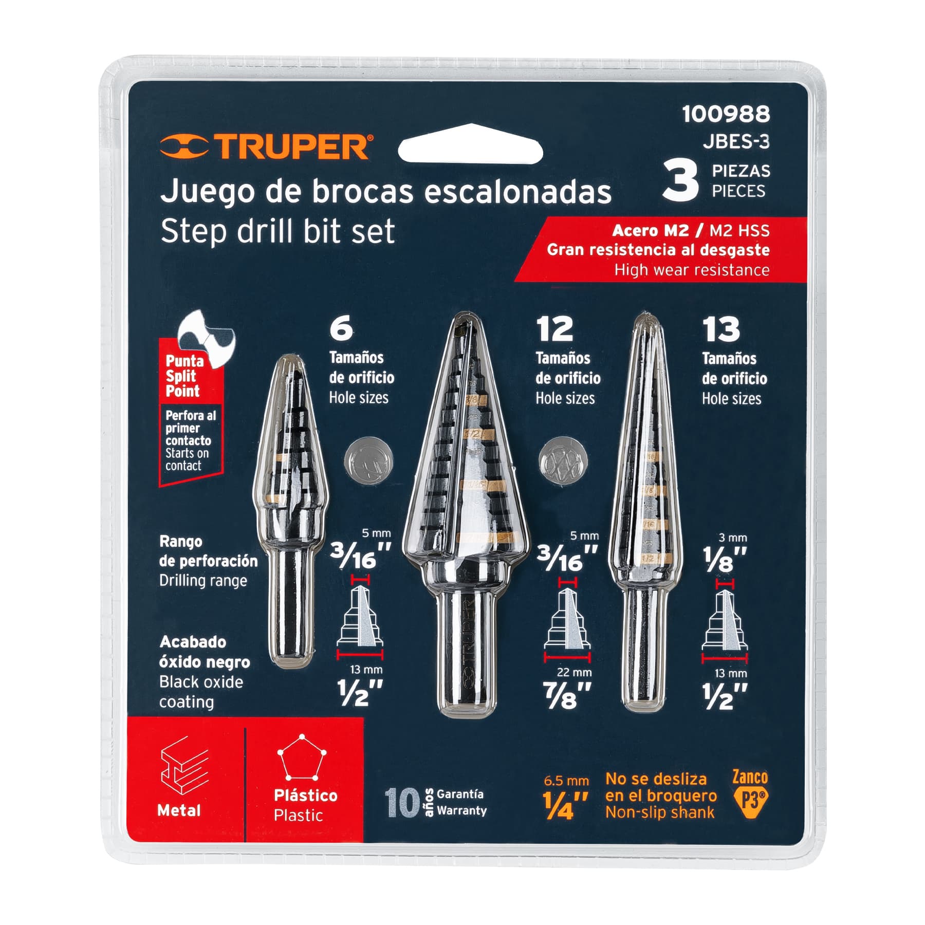 Juego de 3 brocas escalonadas de oxido negro Truper