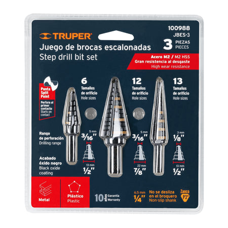 Juego de 3 brocas escalonadas de oxido negro Truper