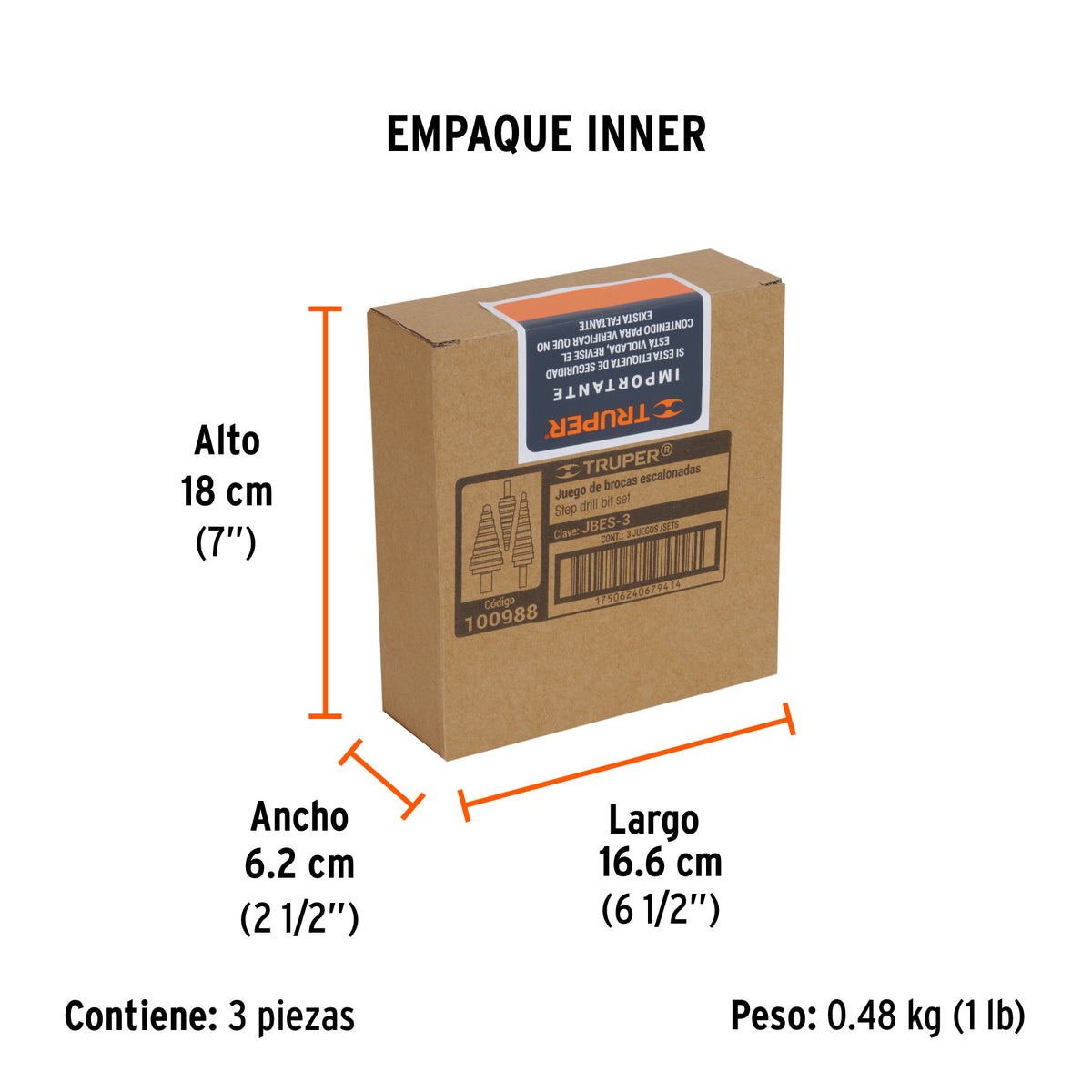 Juego de 3 brocas escalonadas de oxido negro Truper