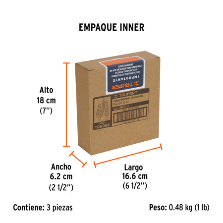 Juego de 3 brocas escalonadas de oxido negro Truper