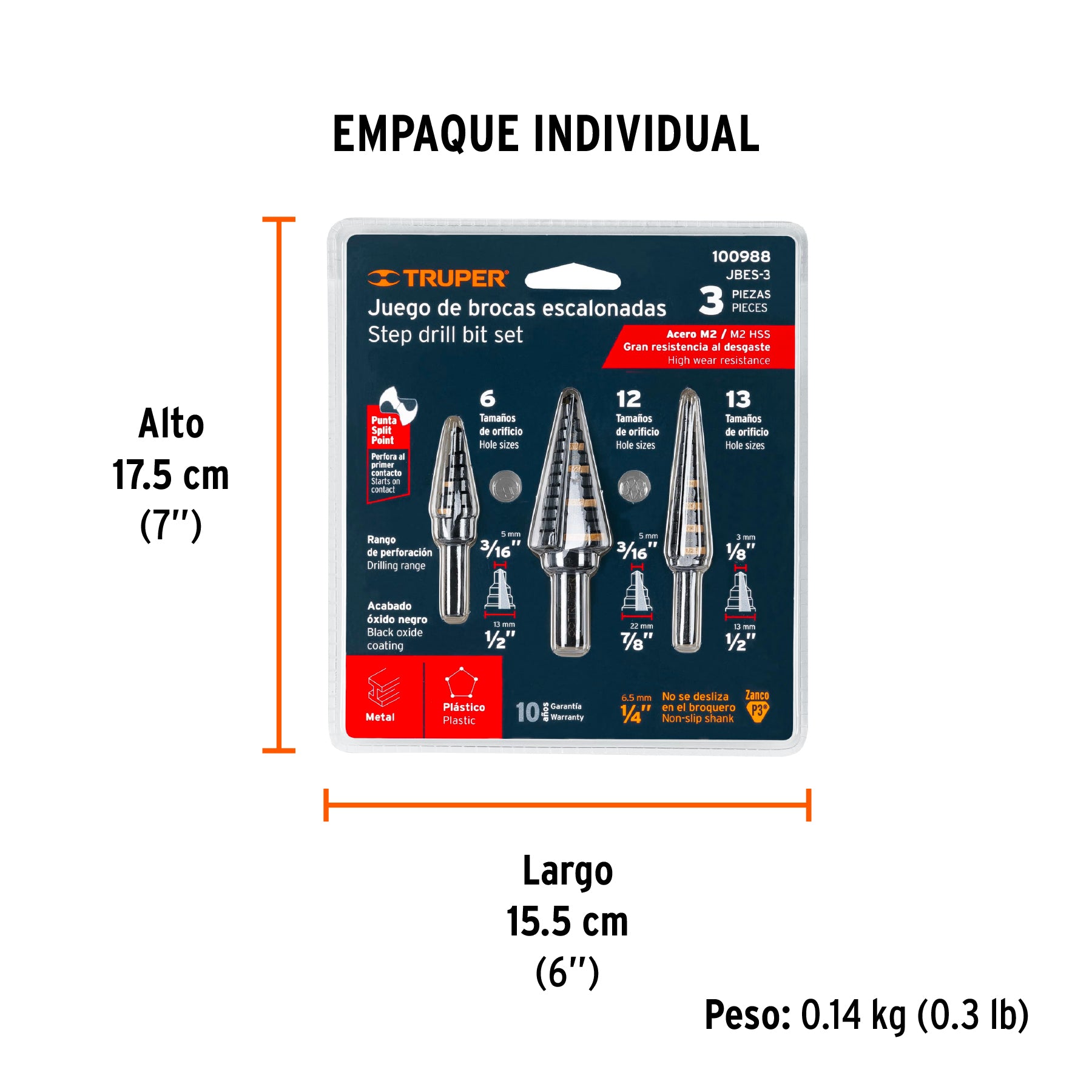 Juego de 3 brocas escalonadas de oxido negro Truper
