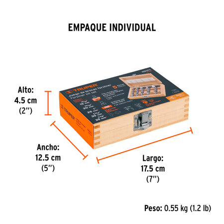 Juego de 5 brocas forstner para madera TRUPER