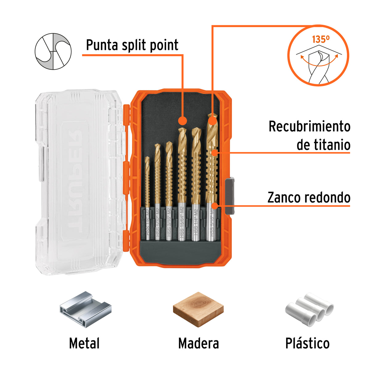 Juego de 6 brocas helicoidales con sierra TRUPER