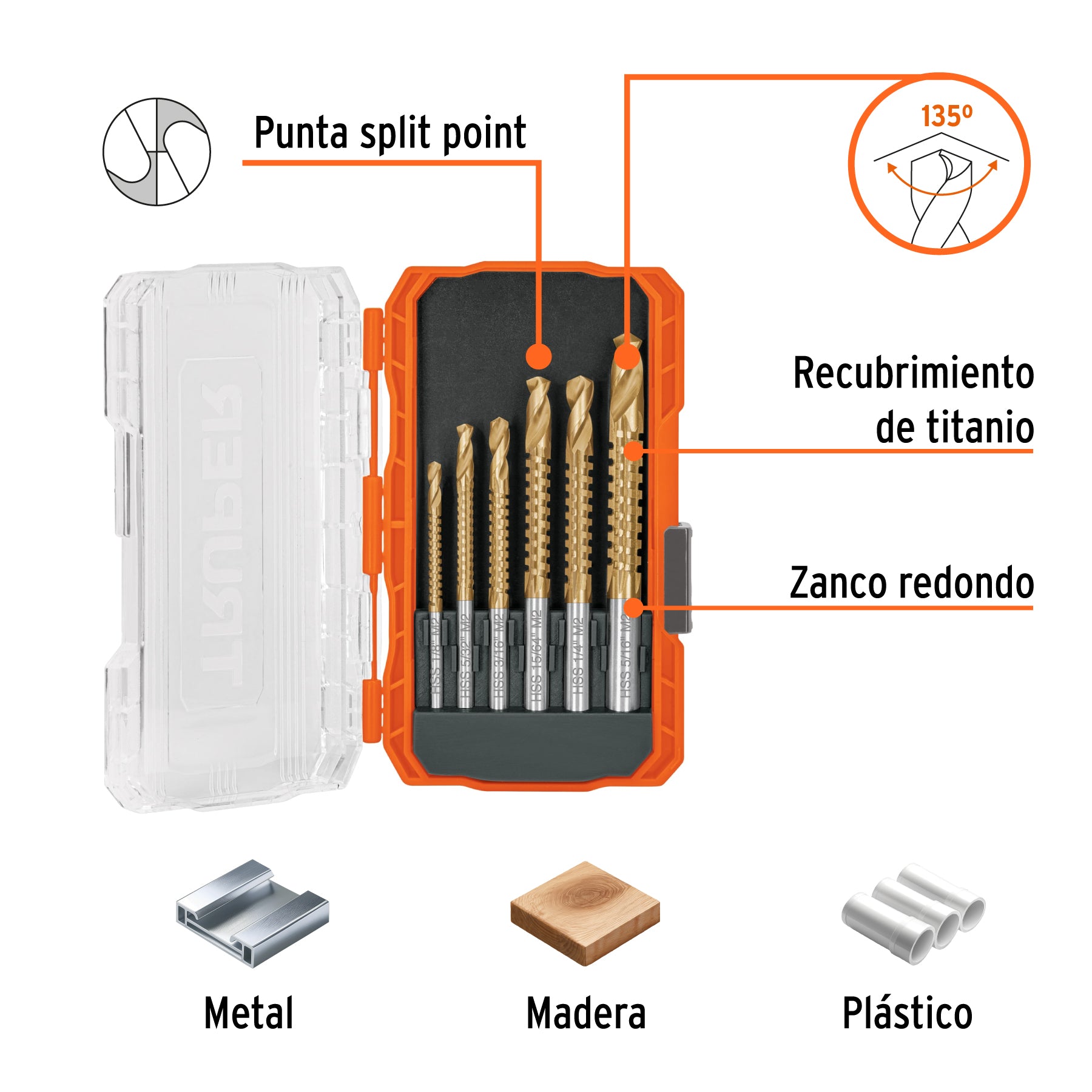 Juego de 6 brocas helicoidales con sierra TRUPER