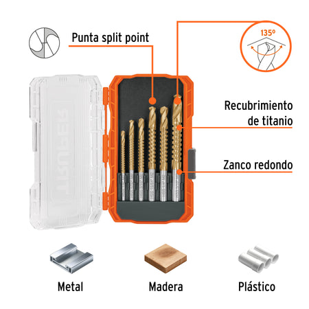 Juego de 6 brocas helicoidales con sierra TRUPER