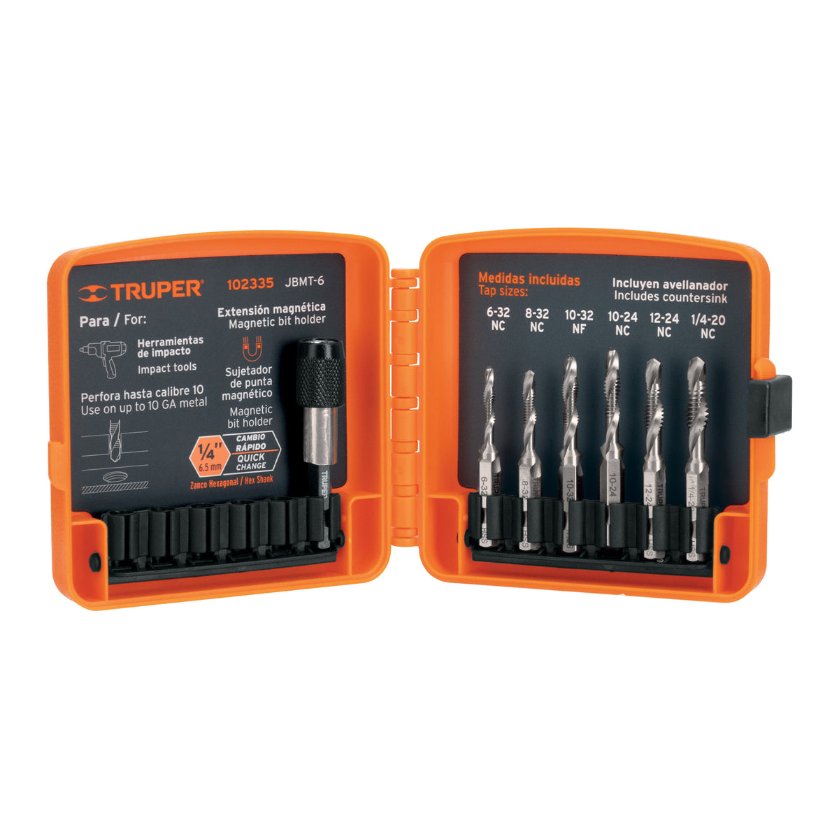 Juego de 6 brocas HSS con machuelo para metal Truper