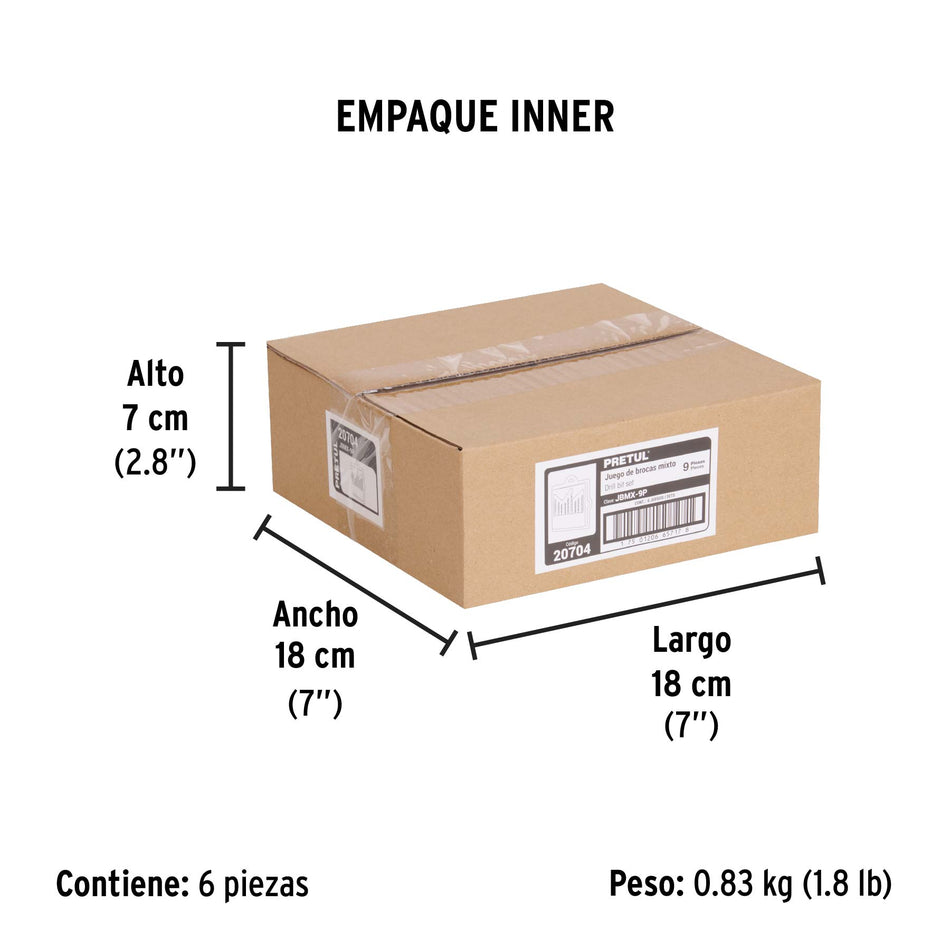 Juego de 9 brocas para metal concreto y madera Pretul