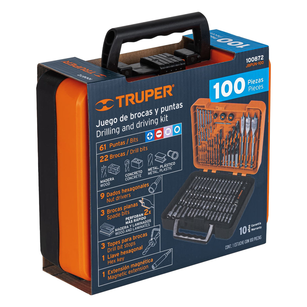 Juego de 100 brocas y puntas en estuche plastico Truper