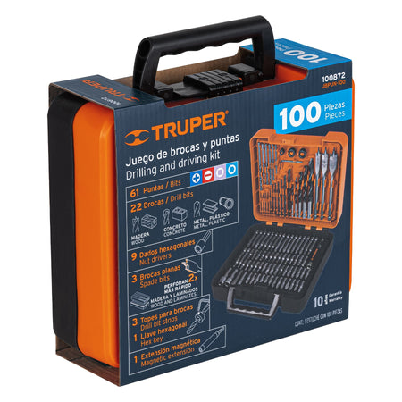 Juego de 100 brocas y puntas en estuche plastico Truper