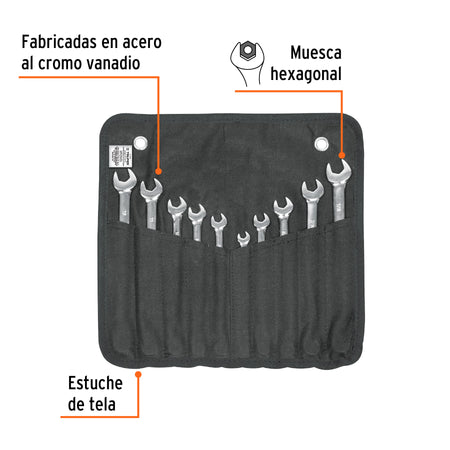 Jgo 10 llaves combinadas extralargas pulidas std y mm,EXPERT