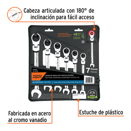 Juego de 7 llaves combinadas mm con matraca flexible