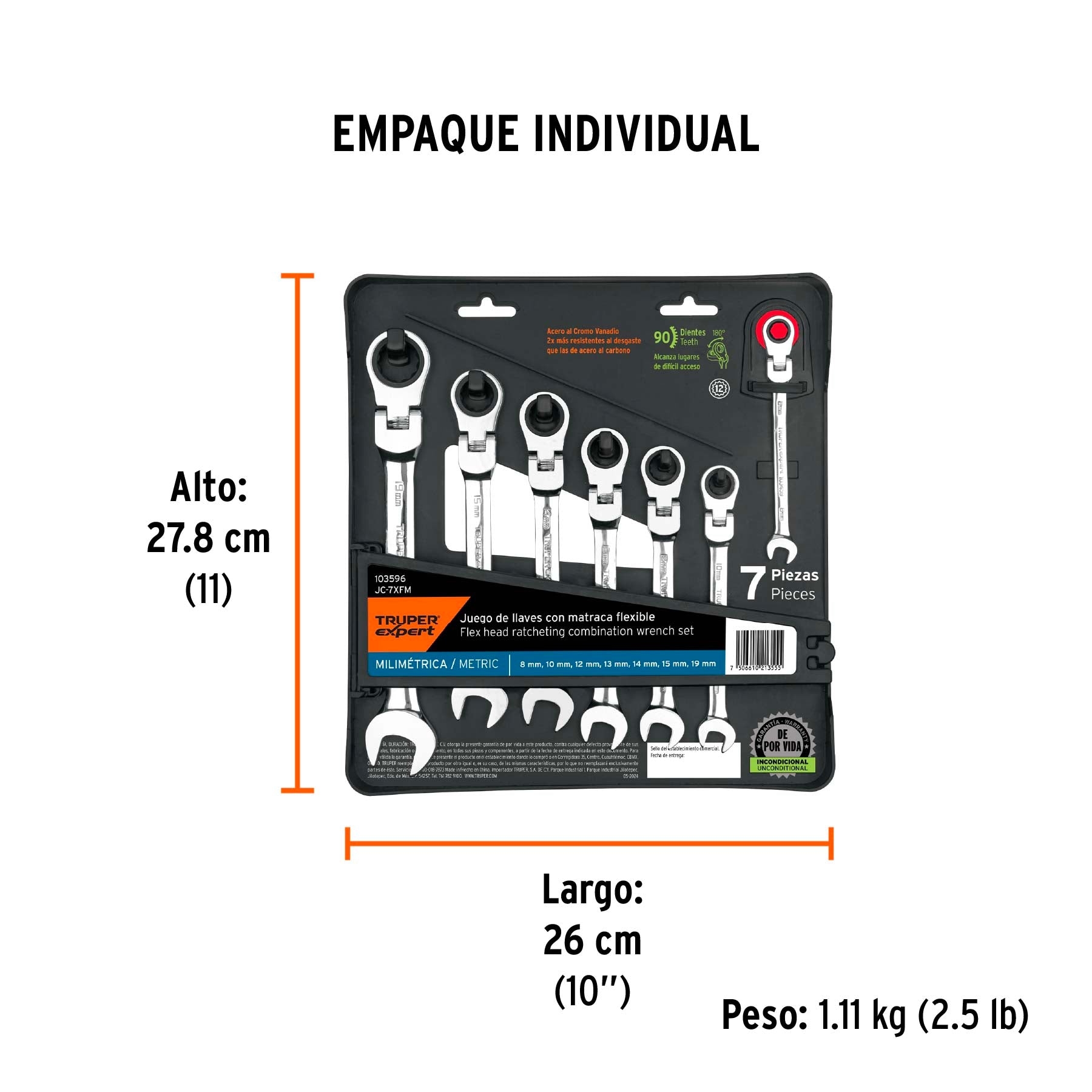 Juego de 7 llaves combinadas mm con matraca flexible
