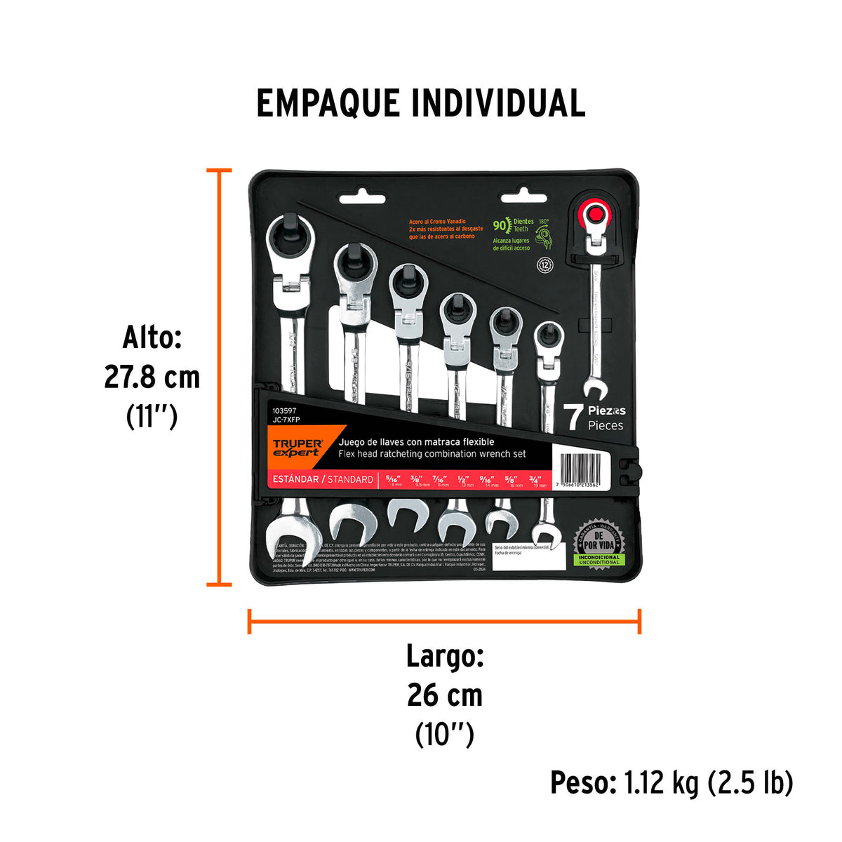 Juego de 7 llaves combinadas std con matraca flexible