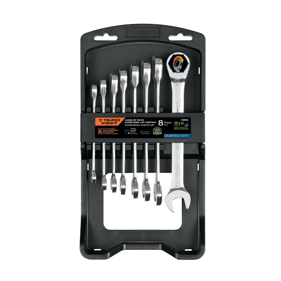 Juego de 8 llaves combinadas pulidas mm con matraca EXPERT