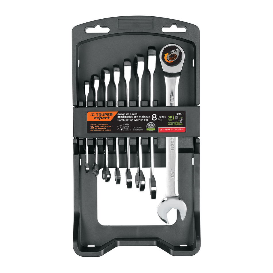 Juego de 8 llaves combinadas std pulidas con matraca EXPERT