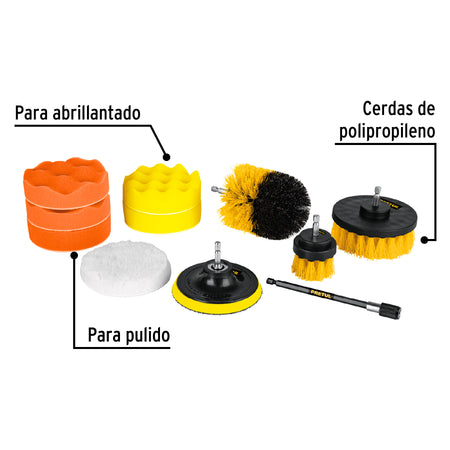 Juego 11 accesorios limpieza y pulido para taladro PRETUL