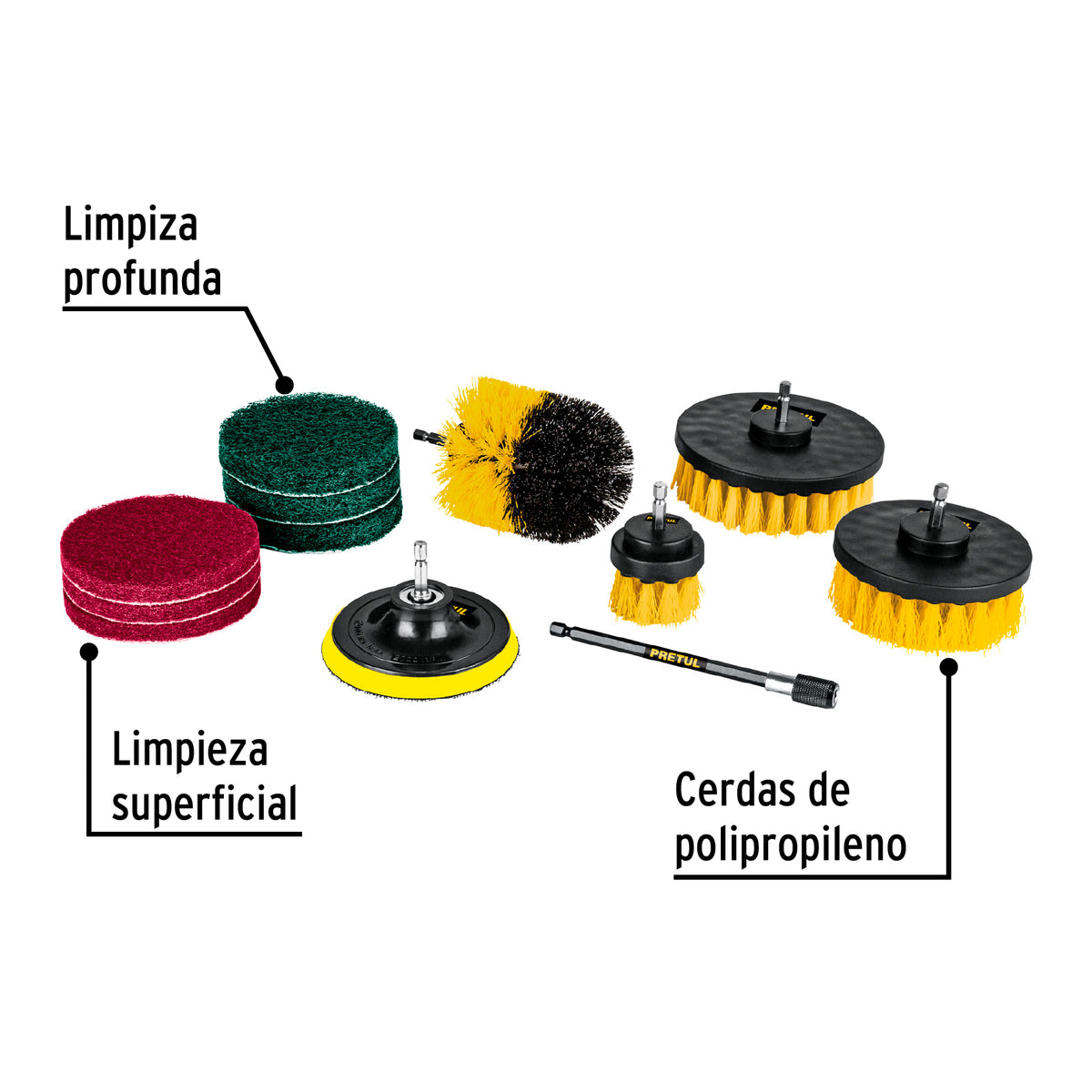 Juego 12 accesorios limpieza y asentado para taladroPRETUL