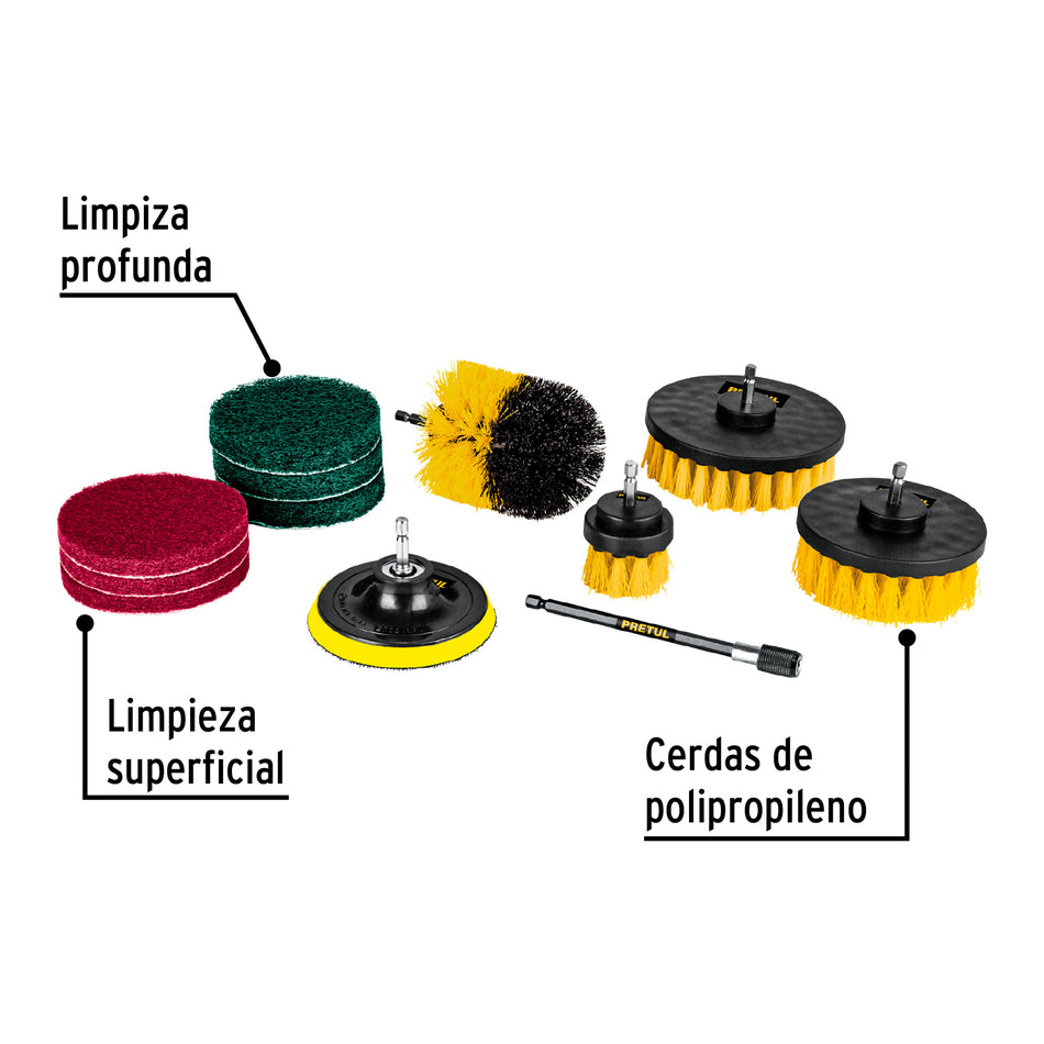 Juego 12 accesorios limpieza y asentado para taladroPRETUL