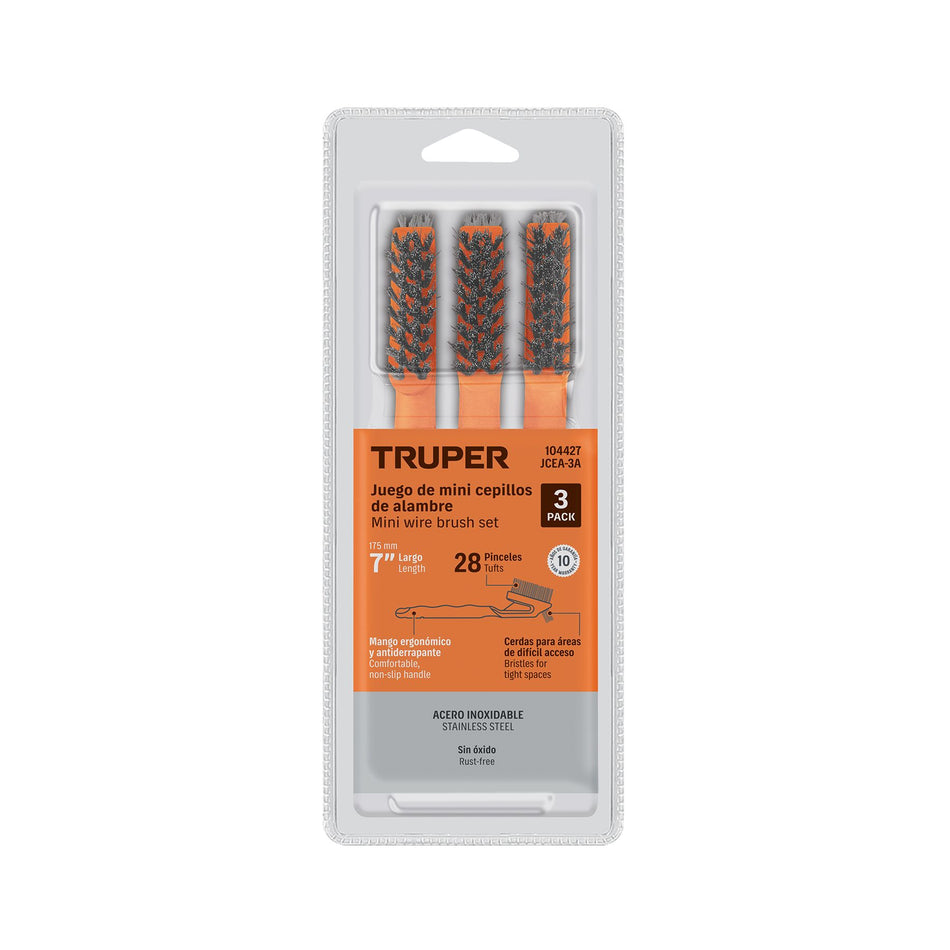 Juego de 3 minicepillos, 28 pinceles acero inoxidable,TRUPER