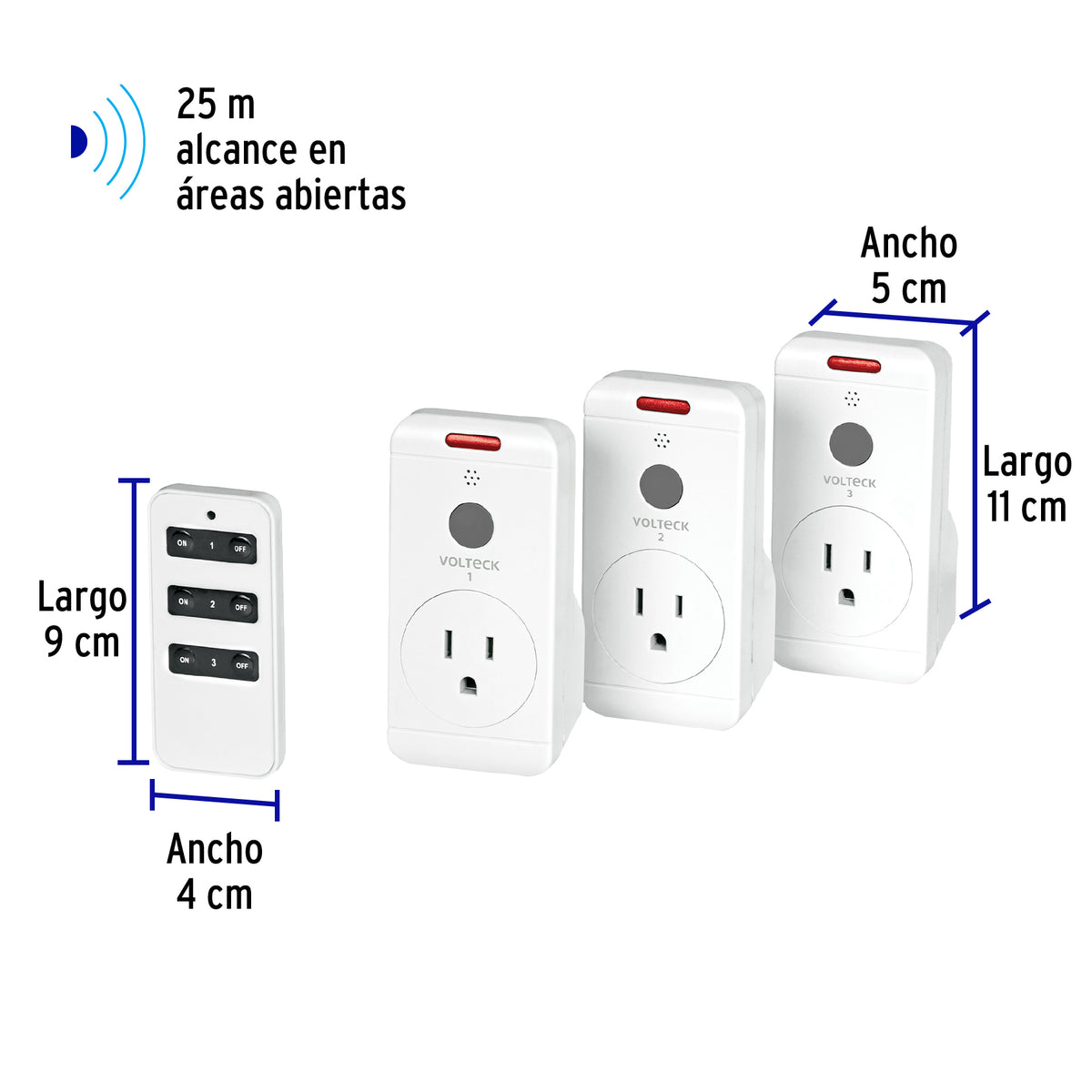 Juego de 3 Contactos con control remoto, Volteck
