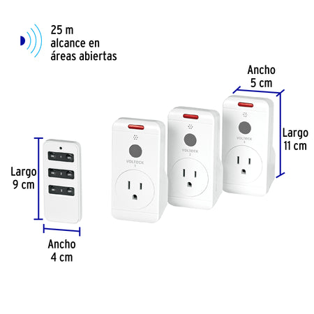 Juego de 3 Contactos con control remoto, Volteck