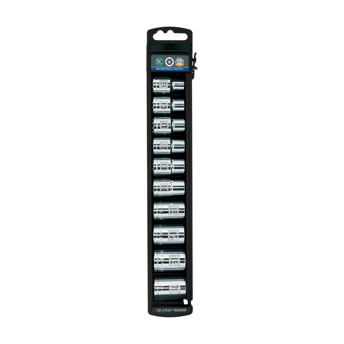 Juego de 10 dados cuadro 1/2' mm, Truper
