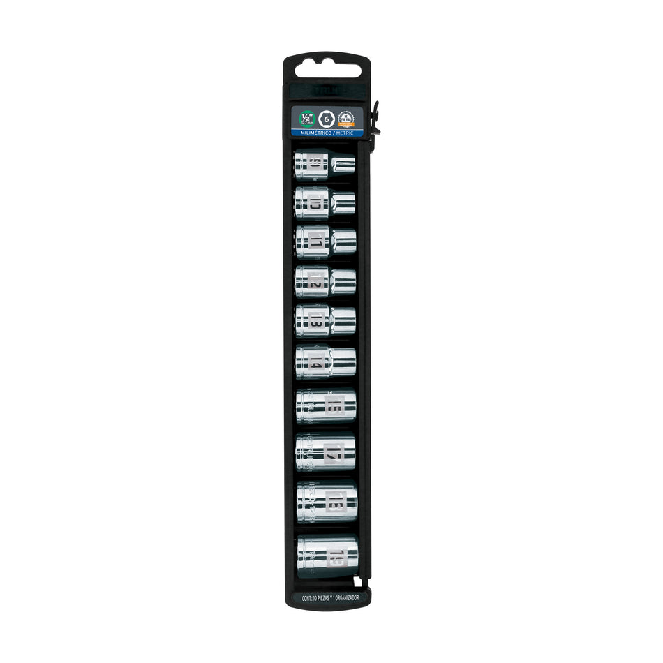 Juego de 10 dados cuadro 1/2' mm, Truper